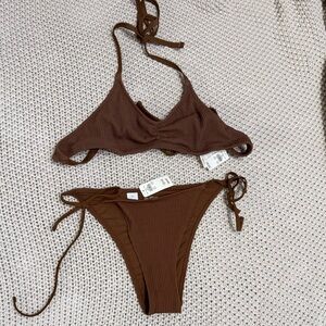 NWT Aerie Mocha Brown Bikini Set Large